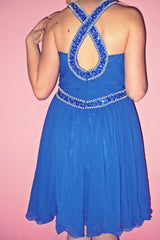 A-line Halter Knee Length Chiffon Paillette Backless Homecoming Dress-Ballbella