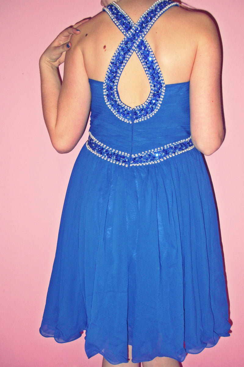 A-line Halter Knee Length Chiffon Paillette Backless Homecoming Dress-Ballbella