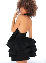A-Line Halter Sleeveless Satin Homecoming Dresses With Cascading Ruffles-Ballbella