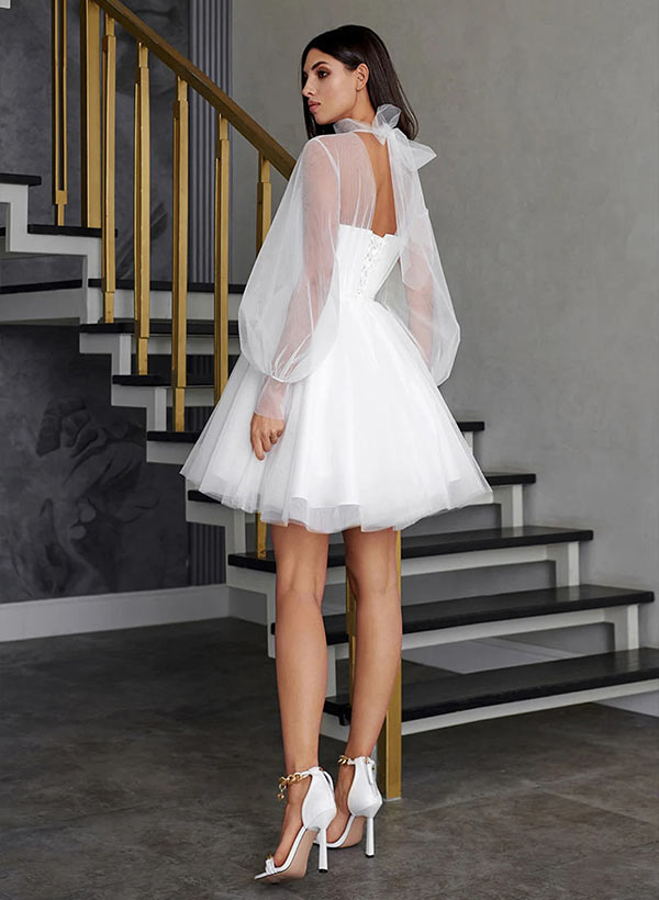 illusion neckline homecoming dresses A-Line Illusion Neck Long Sleeves Short/Mini Tulle Homecoming Dresses