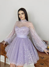 A-Line Illusion Neck Sleeveless Short/Mini Lace Homecoming Dresses-Ballbella