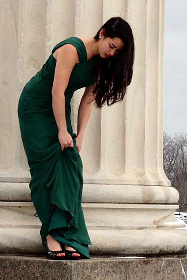 A-line Irregular Shoulder Strap Floor Length Chiffon Evening Dress-Ballbella