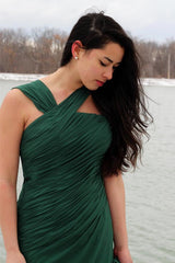 A-line Irregular Shoulder Strap Floor Length Chiffon Evening Dress-Ballbella
