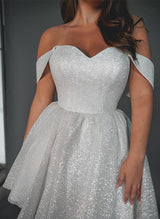 A-Line Off-The-Shoulder Knee-Length Sequined Homecoming Dresses-Ballbella
