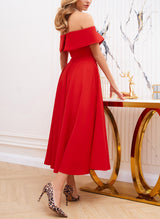 A-Line Off-The-Shoulder Sleeveless Elastic Satin Homecoming Dresses-Ballbella