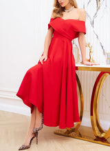 A-Line Off-The-Shoulder Sleeveless Elastic Satin Homecoming Dresses-Ballbella
