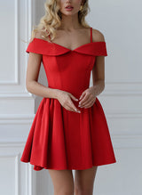 A-Line Off-The-Shoulder Sleeveless Elastic Satin Homecoming Dresses-Ballbella