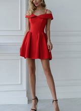A-Line Off-The-Shoulder Sleeveless Elastic Satin Homecoming Dresses-Ballbella