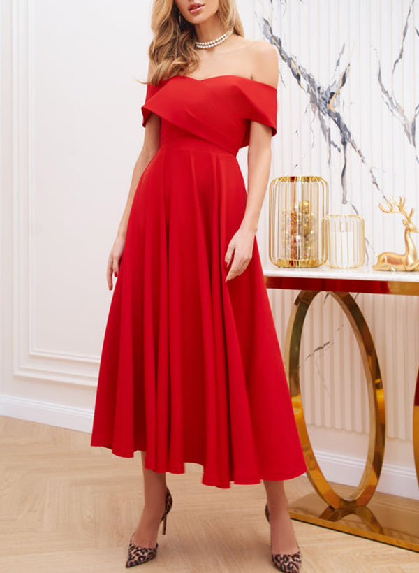 A-Line Off-The-Shoulder Sleeveless Elastic Satin Homecoming Dresses A-Line Off-The-Shoulder Sleeveless Elastic Satin Homecoming Dresses