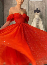 A-Line Off-The-Shoulder Sleeveless Tea-Length Homecoming Dresses-Ballbella