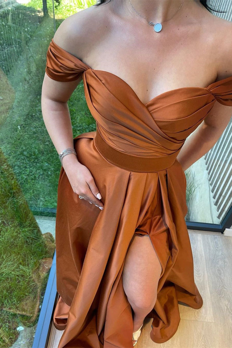 A-line Off-the-shoulder Sweetheart High Split Floor-length Open Back Prom Dress A-line Off-the-shoulder Sweetheart High Split Floor-length Open Back Prom Dress
