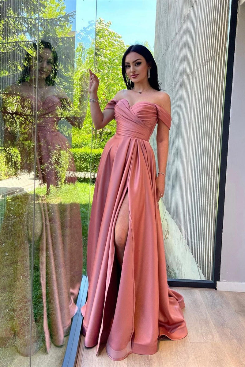 A-line Off-the-shoulder Sweetheart High Split Floor-length Open Back Prom Dress A-line Off-the-shoulder Sweetheart High Split Floor-length Open Back Prom Dress