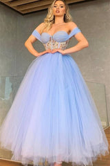 A-line Off-the-shoulder Sweetheart Lace Ankle Length Prom Dress-Ballbella