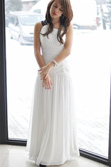 A-line One-shoulder Floor Length Chiffon Backless Wedding Dress-Ballbella