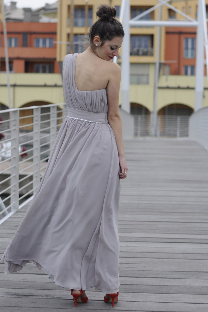 A-line One-shoulder Floor Length Chiffon Evening Dress Ballbella A-line One-shoulder Floor Length Chiffon Evening Dress Ballbella