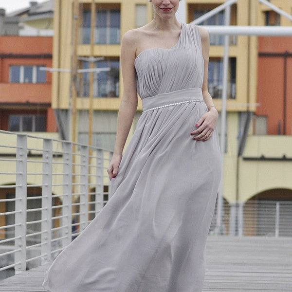 A-line One-shoulder Floor Length Chiffon Evening Dress