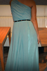 A-line One Shoulder Floor Length Sleeveless Chiffon Evening Dress-Ballbella