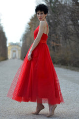 A-line One-shoulder Floor Length Sleeveless Tulle Evening Dress-Ballbella