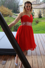 A-line One-shoulder Knee Length Tulle Spaghetti Homecoming Dress-Ballbella