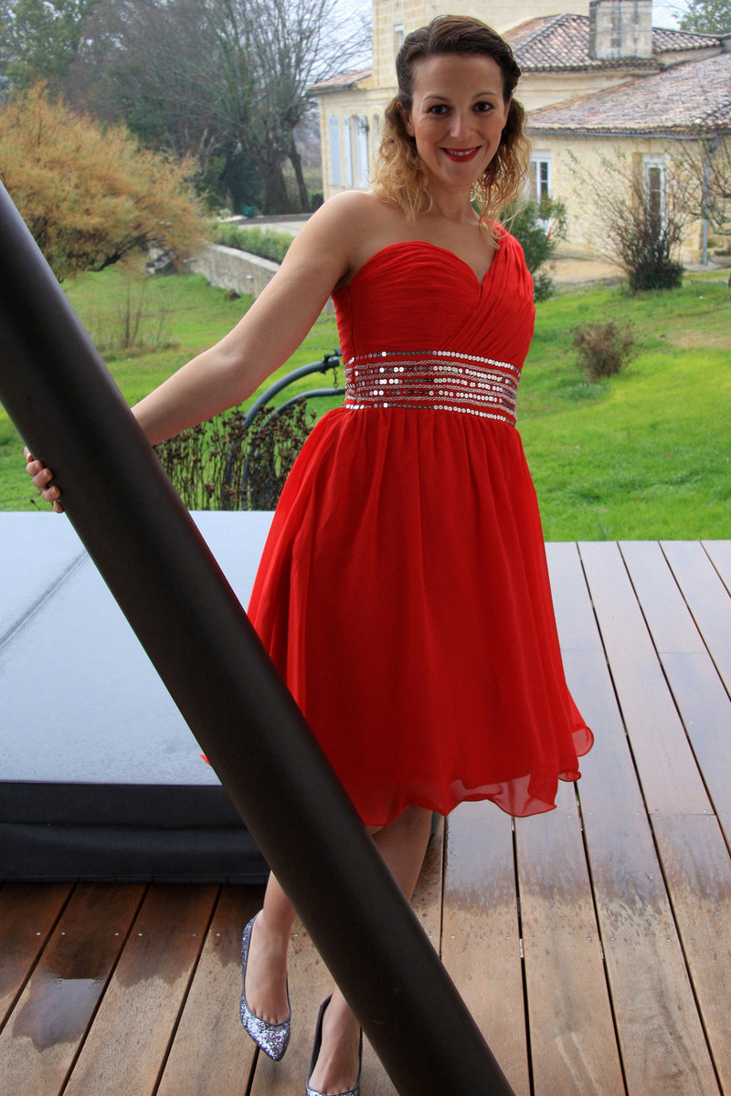 A-line One-shoulder Knee Length Tulle Spaghetti Homecoming Dress-Ballbella