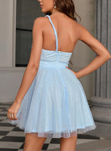 A-Line One-Shoulder Sleeveless Short/Mini Tulle Homecoming Dresses-Ballbella