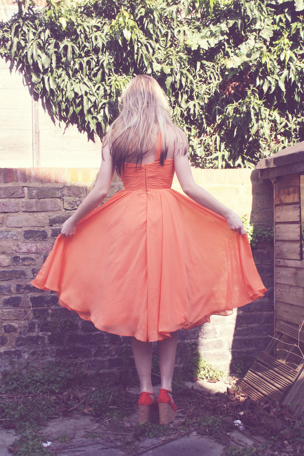 A-line One-shoulder Sweetheart Knee Length Chiffon Homecoming Dress-Ballbella