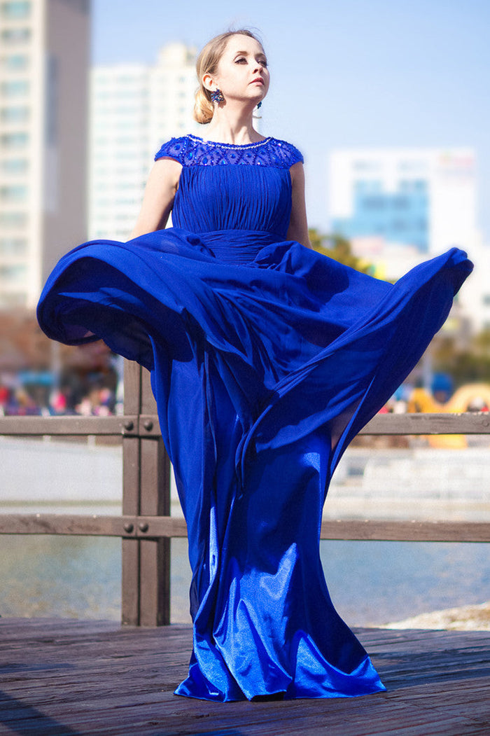 A-line Round Collar Floor Length Chiffon Rhinestone Evening Dress A-line Round Collar Floor Length Chiffon Rhinestone Evening Dress