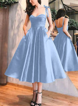 A-Line Satin Sweetheart Homecoming Dresses With Pockets-Ballbella