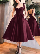 A-Line Satin Sweetheart Homecoming Dresses With Pockets-Ballbella