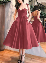 A-Line Satin Sweetheart Homecoming Dresses With Pockets-Ballbella