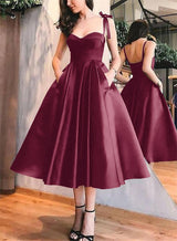 A-Line Satin Sweetheart Homecoming Dresses With Pockets-Ballbella
