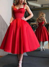 A-Line Satin Sweetheart Homecoming Dresses With Pockets-Ballbella