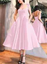A-Line Satin Sweetheart Homecoming Dresses With Pockets-Ballbella