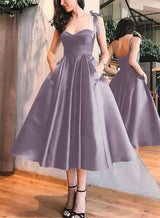 A-Line Satin Sweetheart Homecoming Dresses With Pockets-Ballbella