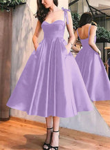 A-Line Satin Sweetheart Homecoming Dresses With Pockets-Ballbella