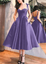 A-Line Satin Sweetheart Homecoming Dresses With Pockets-Ballbella