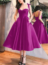 A-Line Satin Sweetheart Homecoming Dresses With Pockets-Ballbella