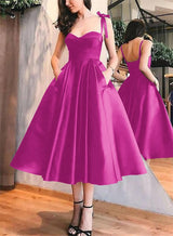 A-Line Satin Sweetheart Homecoming Dresses With Pockets-Ballbella