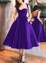 A-Line Satin Sweetheart Homecoming Dresses With Pockets-Ballbella