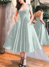 A-Line Satin Sweetheart Homecoming Dresses With Pockets-Ballbella
