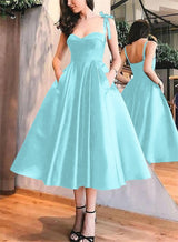 A-Line Satin Sweetheart Homecoming Dresses With Pockets-Ballbella
