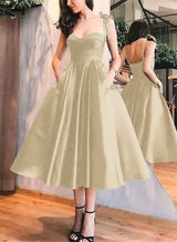 A-Line Satin Sweetheart Homecoming Dresses With Pockets-Ballbella