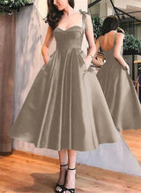 A-Line Satin Sweetheart Homecoming Dresses With Pockets-Ballbella