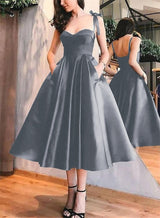 A-Line Satin Sweetheart Homecoming Dresses With Pockets-Ballbella