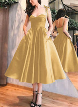 A-Line Satin Sweetheart Homecoming Dresses With Pockets-Ballbella