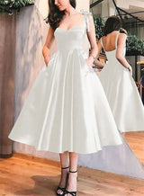 A-Line Satin Sweetheart Homecoming Dresses With Pockets-Ballbella