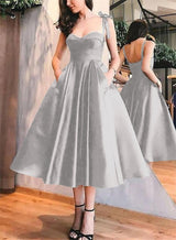 A-Line Satin Sweetheart Homecoming Dresses With Pockets-Ballbella
