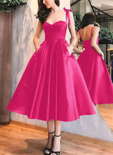 A-Line Satin Sweetheart Homecoming Dresses With Pockets-Ballbella