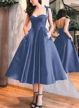 A-Line Satin Sweetheart Homecoming Dresses With Pockets-Ballbella