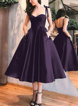 A-Line Satin Sweetheart Homecoming Dresses With Pockets-Ballbella